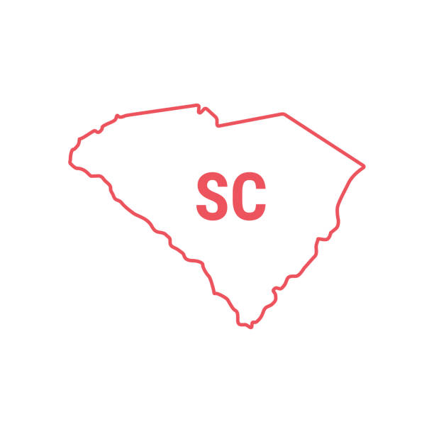 south carolina us state map red outline border. vector illustration. two-letter state abbreviation - south carolina 幅插畫檔、美工圖案、卡通及圖標