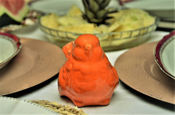 Christmas decoration details on dining table