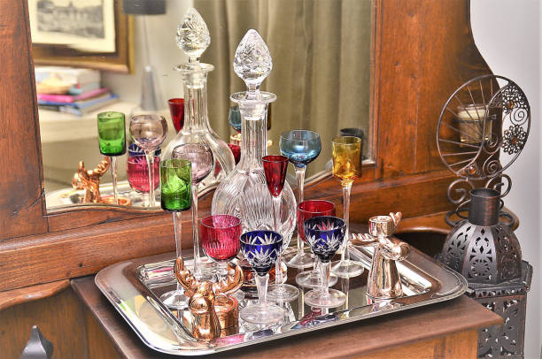 istock Tray with several glass colored bowls 1371858339
