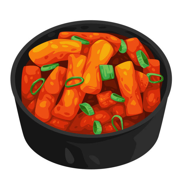 Tteok bokki or topokki korean food culinary dishes rice cake with spicy sauces street food of asian Tteok bokki or topokki korean food culinary dishes rice cake with spicy sauces street food of asian vector illustration korean food stock illustrations