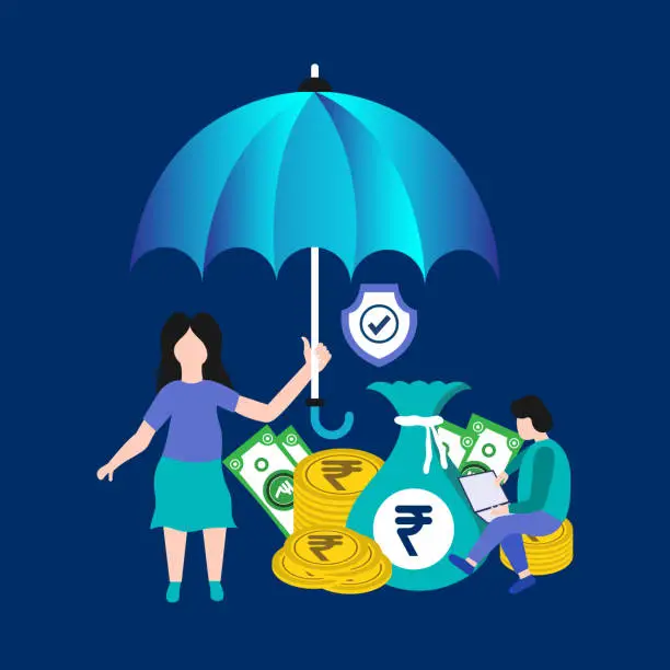 Vector illustration of Savings protection, secure fund and secure investment