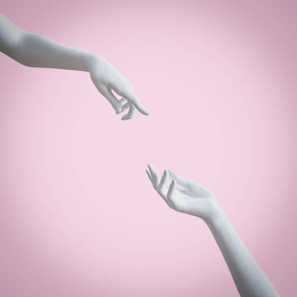 istock Abstract White woman hands 3d showing isolated on Pink. 3d illustration 1371872182