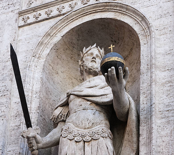 Charlemagne A statue portraying Charlemagne by Giacomo della Porta on the Façade of St.Louis of the French, in Rome. italie stock pictures, royalty-free photos & images