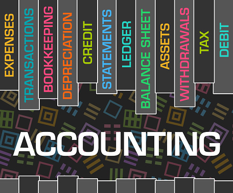 Accounting text written over dark colorful background.
