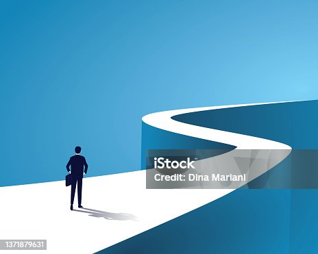 istock Business journey, businessman walking on long winding path going to success in the future 1371879631