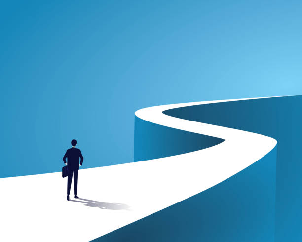 Business journey, businessman walking on long winding path going to success in the future Business journey, businessman walking on long winding path going to success in the future concept diminishing perspective stock illustrations