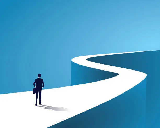 Vector illustration of Business journey, businessman walking on long winding path going to success in the future