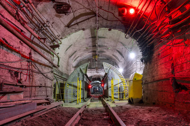 istock Underground mine. Underground railway for transporting ore. Mine trolley as part of an underground freight train 1371880651