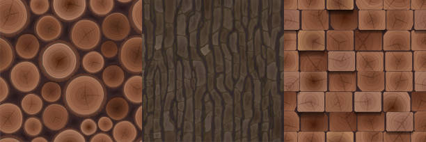 나무 껍질, 나무 더미 및 보드의 나무 질감 - bark backgrounds textured wood grain stock illustrations