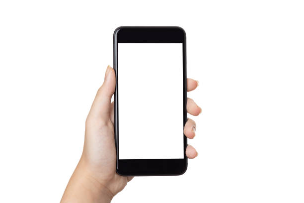 istock Hand young woman holding mobile smartphone with blank screen isolated on white background with clipping path 1371882242