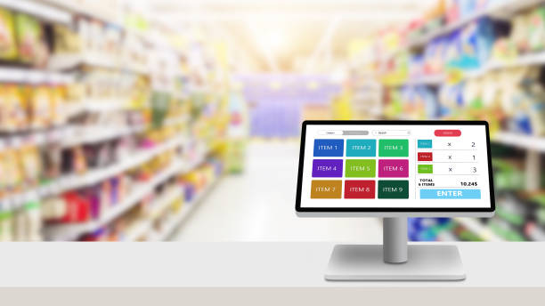 pos, concept de programme d’épicerie ou de système de gestion de la vente au détail. - point de vente photos et images de collection