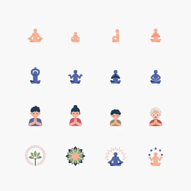 Vector illustration of Bundle of meditation yoga flat icons collection. simple  design vector