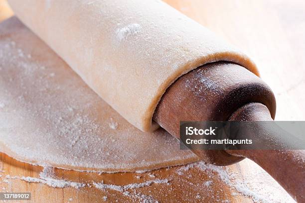 Stretched Dough With A Rolling Pin Stock Photo - Download Image Now - Bakery, Baking, Baking Bread