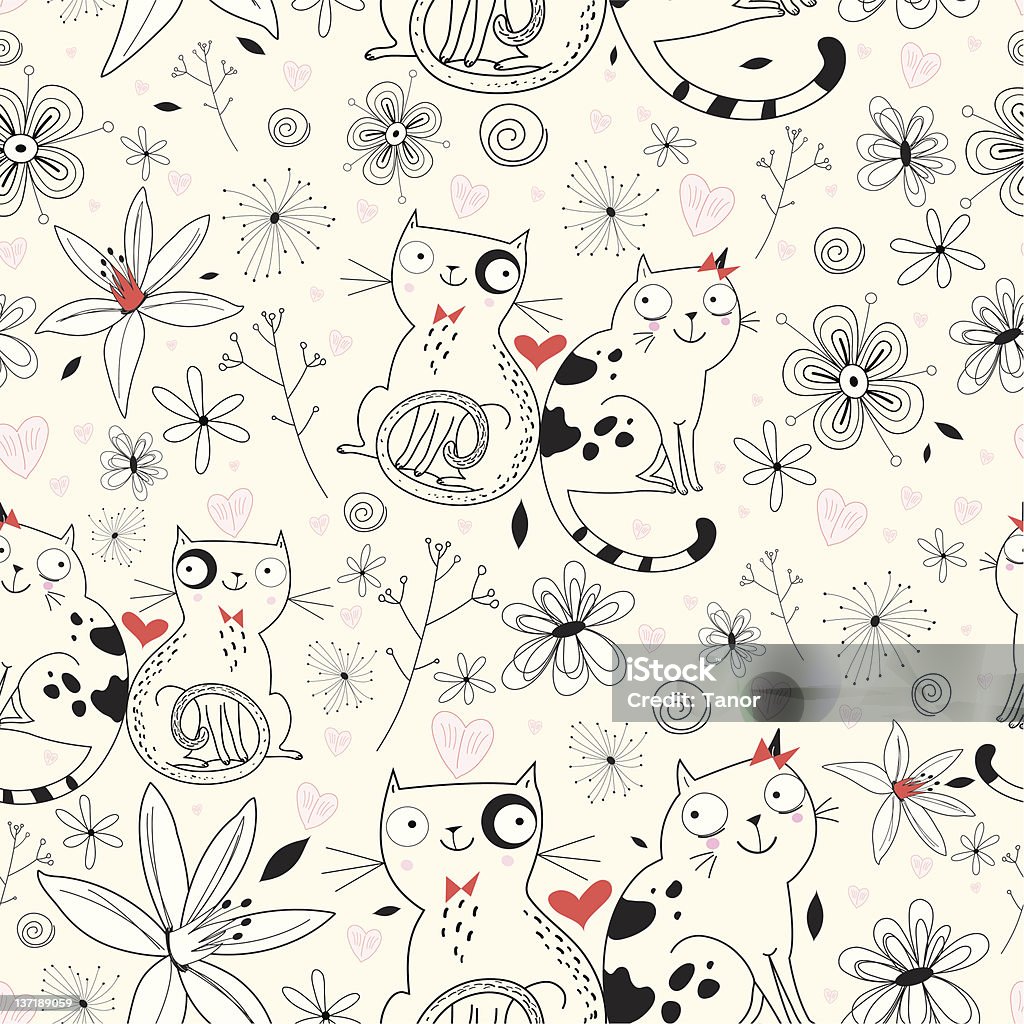 Fleur texture avec des chats - clipart vectoriel de Amour libre de droits