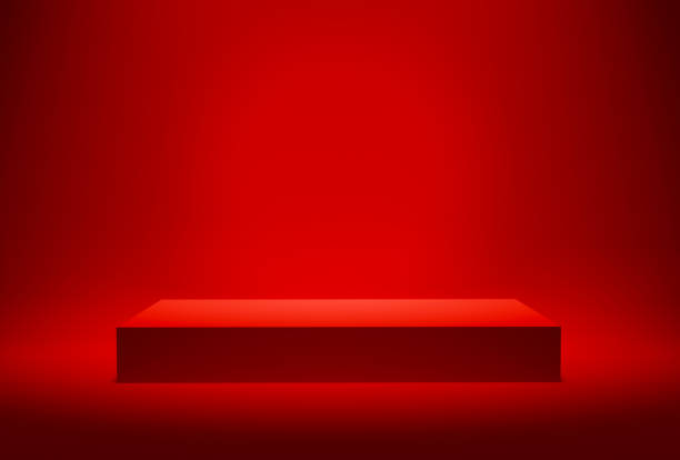 istock Blank red platform or pedestal for product display. Empty stand for showing or presenting Christmas or valentines day products. 1371890712