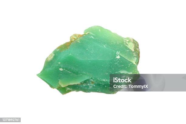 Chrysoprase Rough Gemstone Stock Photo - Download Image Now - Stone - Object, Gemstone, White Background