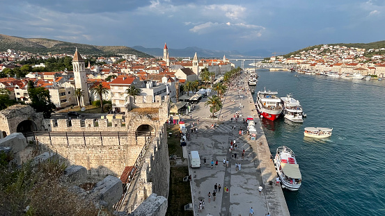 View of Trogir historical old townscape by sea, Trogir, Dalmatia Region, Croatia, Europe.
