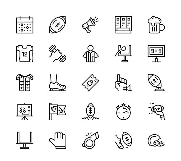 American football icons 24 x 24 pixel high quality editable stroke line icons. These 25 simple modern icons are about American Football football locker room stock illustrations