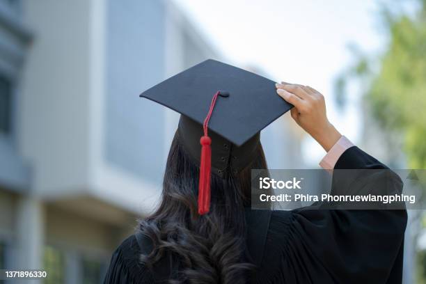 Happy Asian Woman In His Graduation Day Stock Photo - Download Image Now - Graduation, University, Diploma
