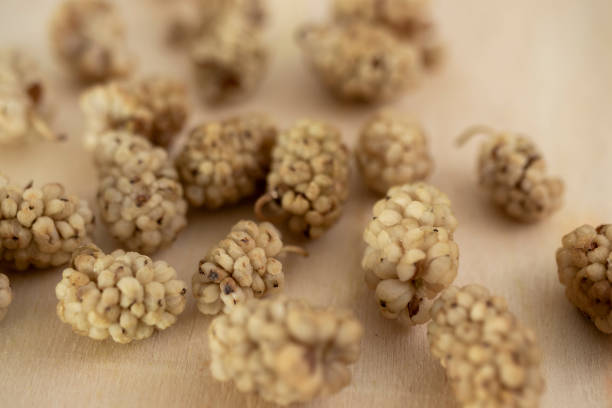 istock dried mulberry fruit. isolated on wooden surface. 1371896407