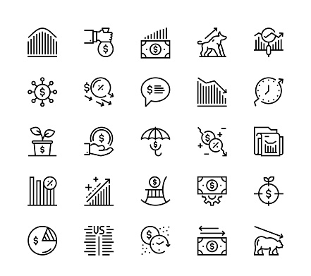 24 x 24 pixel high quality editable stroke line icons. These 25 simple modern icons are about investment.