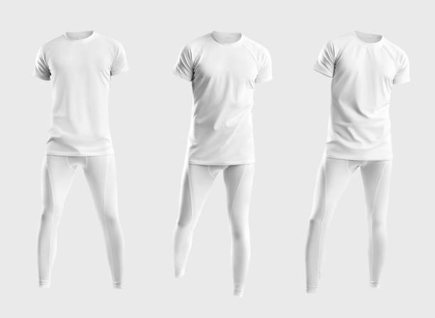 istock White male compression underwear mockup, 3D rendering, t-shirt, pants, isolated on background. Set 1371897662