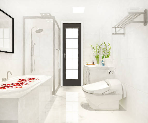 istock 3d rendering modern design and marble tile toilet and bathroom 1371898040