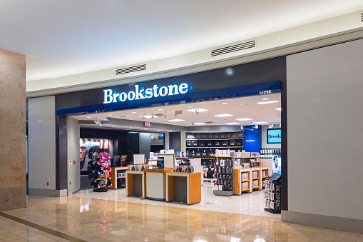Orlando, Florida - February 9, 2022: Full View of Brookstone Retail Store inside Orlando International Airport (MCO).