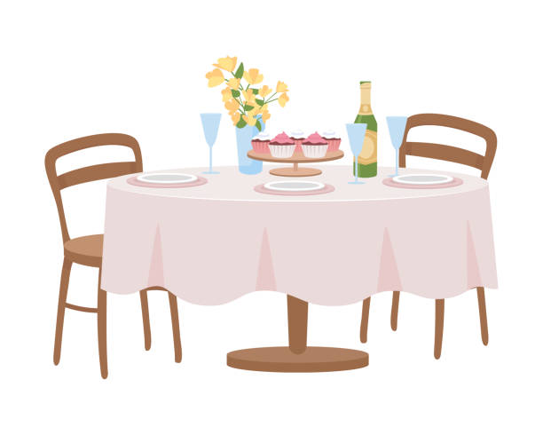 Festive board semi flat color vector object Festive board semi flat color vector object. Full sized item on white. Interior element. Part of house arrangement simple cartoon style illustration for web graphic design and animation banquet chairs stock illustrations