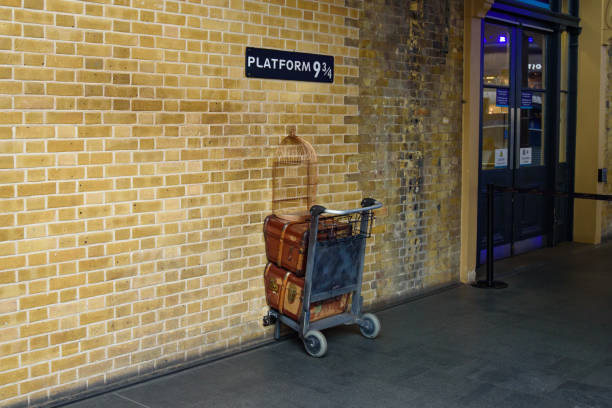 Harry Potter"u2019s Platform 9¾ in King's Cross railway station in London, United Kingdom stock photo