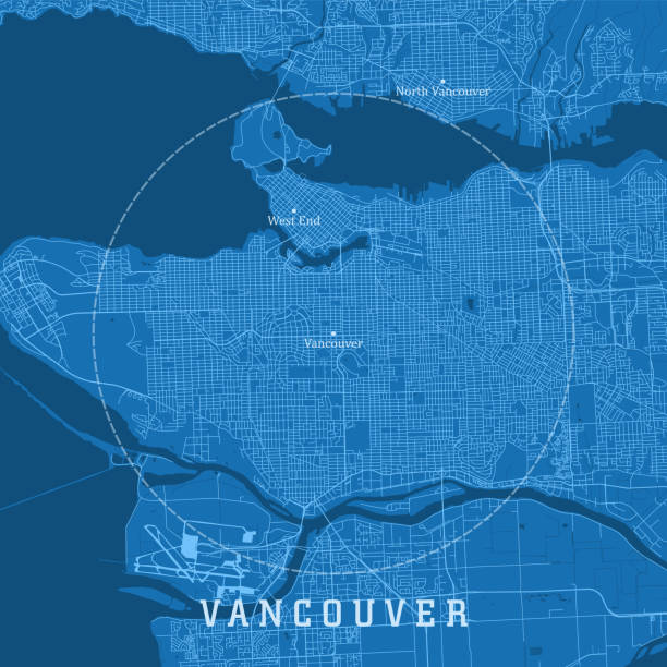 vancouver bc city vector mapa drogowa niebieski tekst - district of north vancouver stock illustrations