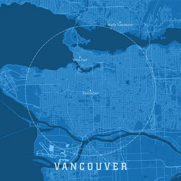 Vector illustration of Vancouver BC City Vector Road Map Blue Text