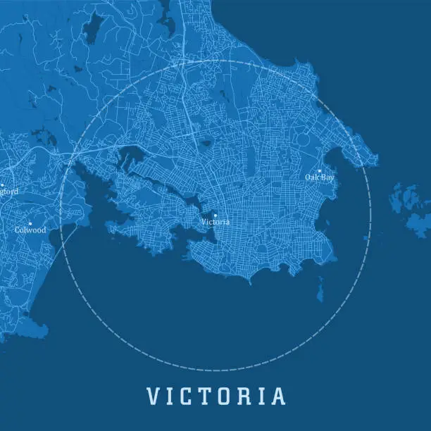 Vector illustration of Victoria BC City Vector Road Map Blue Text