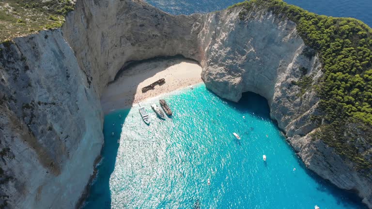 4k Video Drone View on the Well Known Navagio Shipwreck Beach,Greece