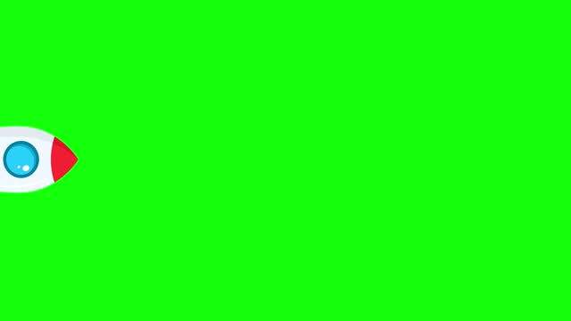 Rocket animation. Spaceship. Startup. Rocket with fire flame. Flat style. Green screen. 4K