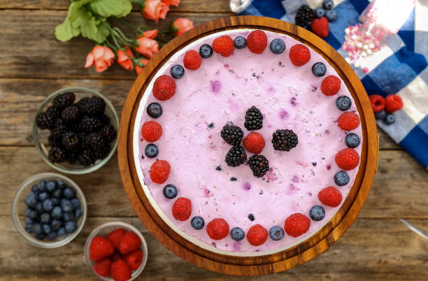 istock berry cheesecake. Delicious Christmas cheesecake with cranberries 1371914623