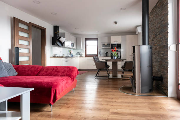 istock Living room, modern kitchen and dining room in the background 1371918950