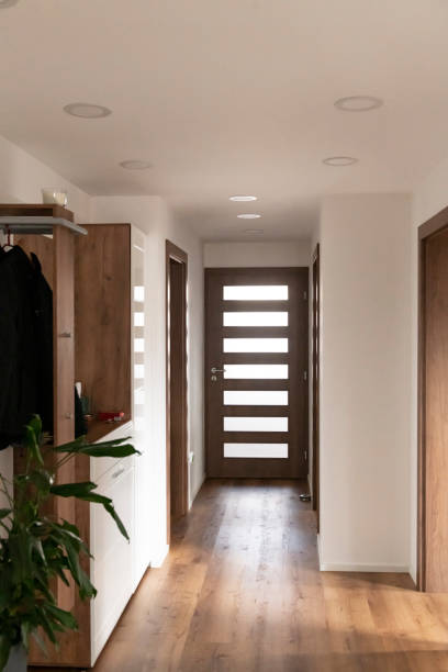 istock Modern hallway with glass door 1371918963