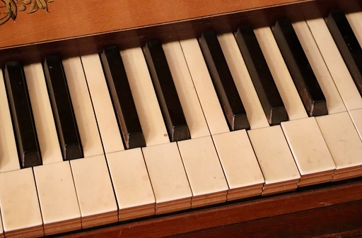 keys on a 1920's London made grand piano. showroom condition.