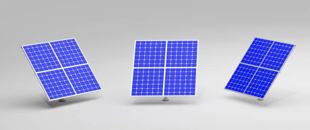 istock 3D illustration solar panels isolated on white background. 1371919405