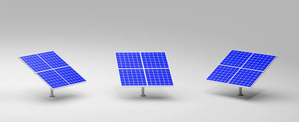 istock 3D illustration solar panels isolated on white background. 1371919407