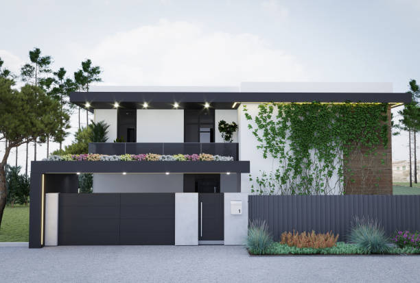 istock 3d rendering of mansion house in minimastic style with plants 1371920433
