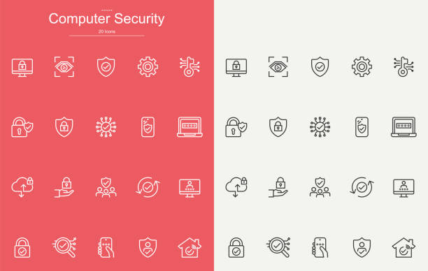 ilustrações de stock, clip art, desenhos animados e ícones de computer security line icons design - padlock lock security system security