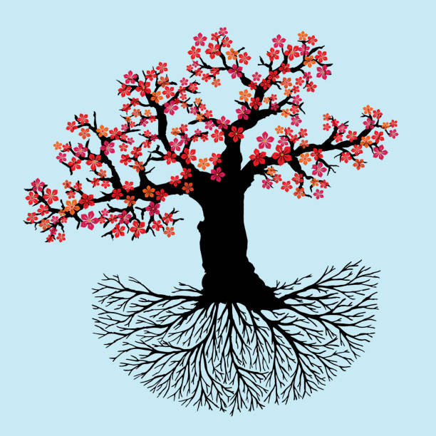 ilustraciones, imágenes clip art, dibujos animados e iconos de stock de viejo árbol de la vida en flor - yggdrasil