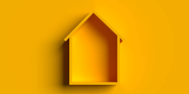Real Estate finance concept: House frame silhouette on blank yellow illustration background with copy space. Building construction business. Illustration design for mortgage advertisement and investment costs. \