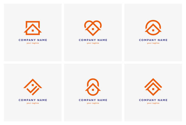 Real estate logo collection. Real estate logo collection. Six house or home line icons in different geometric shapes. agency logo stock illustrations