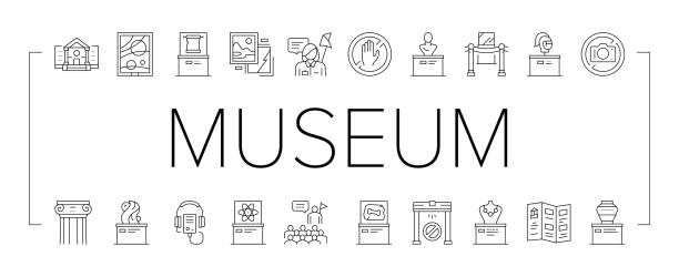 ilustrações de stock, clip art, desenhos animados e ícones de museum gallery exhibit collection icons set vector . - art museum symbol computer icon