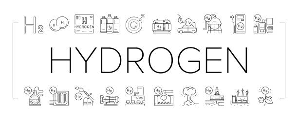 hydrogen industry collection icons set vektor . - wasserstoff stock-grafiken, -clipart, -cartoons und -symbole