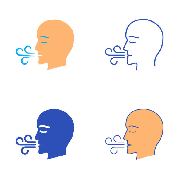 illustrations, cliparts, dessins animés et icônes de icône de respiration profonde définie dans un style plat et ligne - exhaler