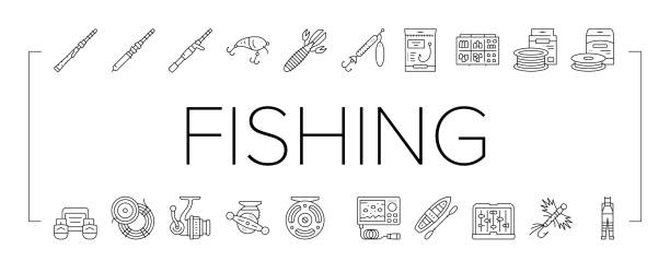 釣り店製品コレクションアイコンセットベクトル. - monofilament点のイラスト素材／クリップアート素材／マンガ素材／アイコン素材
